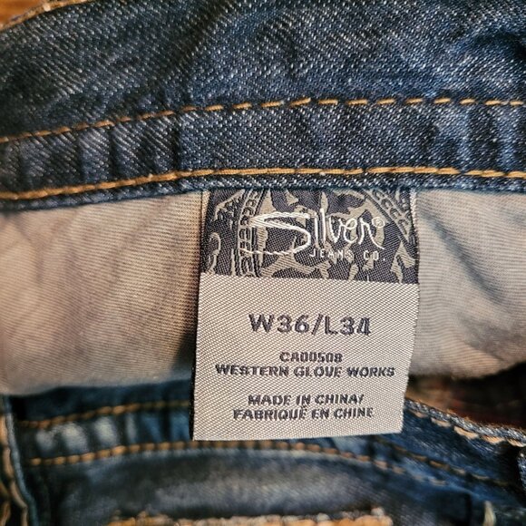 Silver Jeans Tag 36x34 Measures 38x35 Nash Heritage Straight Thick Stitch - Picture 5 of 10